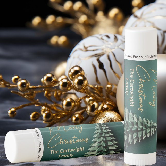 Merry Christmas Tree Gorgeous Green Gold Party Lip Balm (Creator Uploaded)