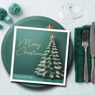Merry Christmas Tree Gorgeous Green Gold Party Napkins