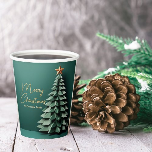 Merry Christmas Tree Gorgeous Green Gold Party Paper Cups