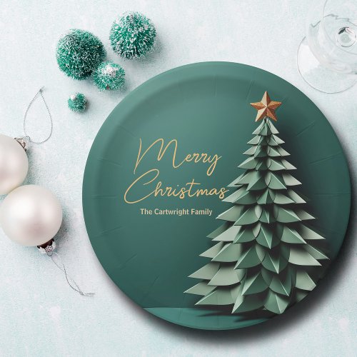 Merry Christmas Tree Gorgeous Green Gold Party Paper Plates