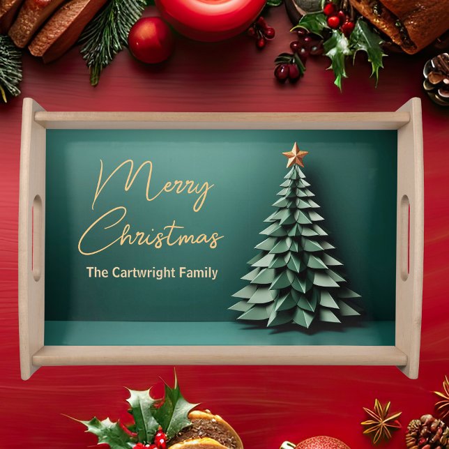 Merry Christmas Tree Gorgeous Green Gold Party Serving Tray (Creator Uploaded)
