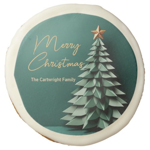 Merry Christmas Tree Gorgeous Green Gold Party Sugar Cookie