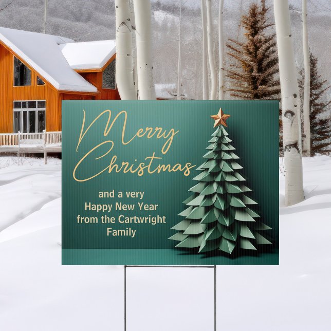 Merry Christmas Tree Gorgeous Green Gold Yard Sign (Creator Uploaded)