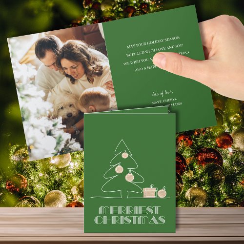 Merry Christmas Tree Green Folded Photo Holiday Card
