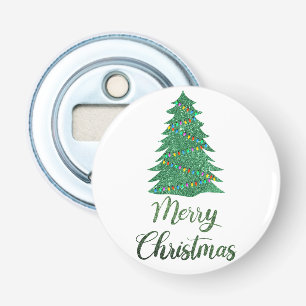 Merry christmas tree- green glitter bottle opener