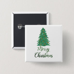 Merry christmas tree- green glitter button