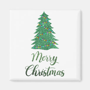 Merry christmas tree- green glitter magnet