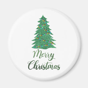 Merry christmas tree- green glitter magnet