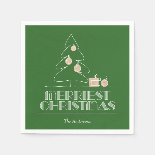 Merry Christmas Tree Green Napkins (Front)