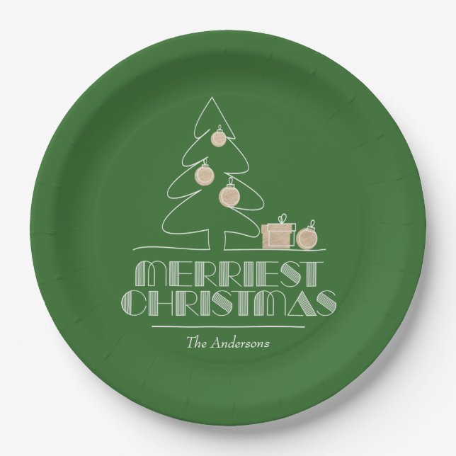 Merry Christmas Tree Green Paper Plates (Front)