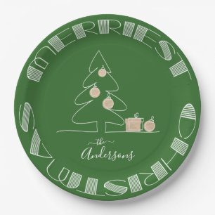 Merry Christmas Tree Green Paper Plates