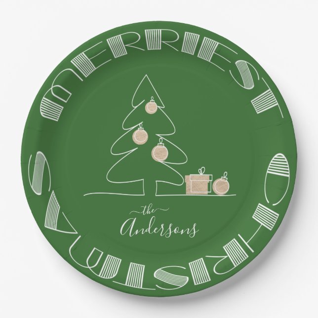 Merry Christmas Tree Green Paper Plates (Front)