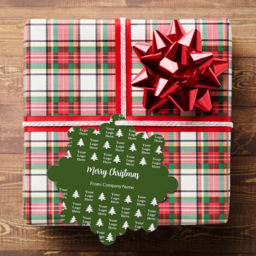 Merry Christmas Tree Green White Company Logo  Ornament Card