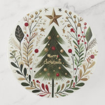 Merry Christmas Tree Greenery Gold Star Typography