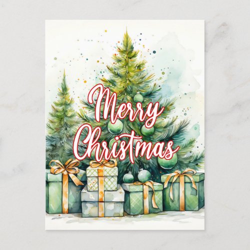 Merry Christmas Tree  Happy Holidays Postcard