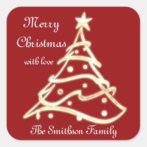 Merry Christmas Tree Happy New Year Burgundy Gold Square Sticker