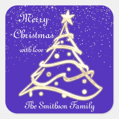 Merry Christmas Tree Happy New Year Gold Confetti Square Sticker