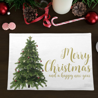 Merry Christmas Tree Happy New Year Holiday Placemat