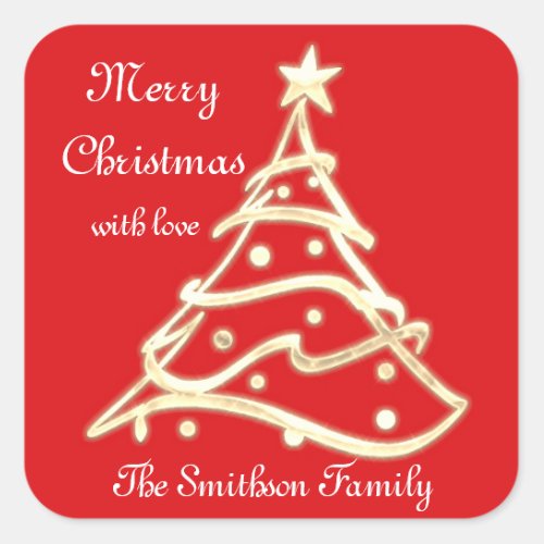 Merry Christmas Tree Happy New Year Red Gold  New Square Sticker
