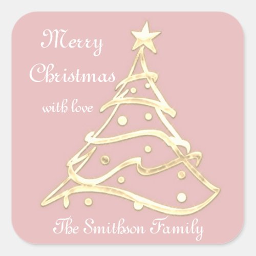 Merry Christmas Tree Happy New Year Rose Gold   Square Sticker