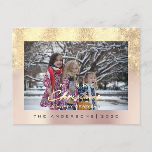 Merry Christmas Tree Happy Year Rose Gold Glitter Postcard