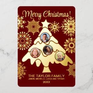 Merry Christmas Tree Insert Photo Family Frame Foi Foil Holiday Card