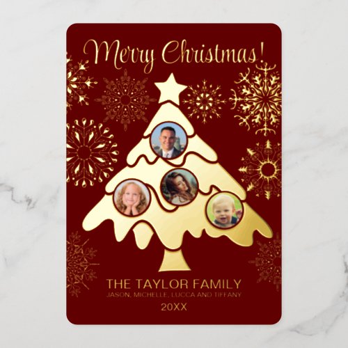 Merry Christmas Tree Insert Photo Family Frame Foi Foil Holiday Card