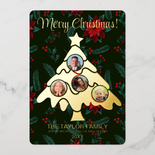 Merry Christmas Tree Insert Photo Family Frame Foi Foil Holiday Card