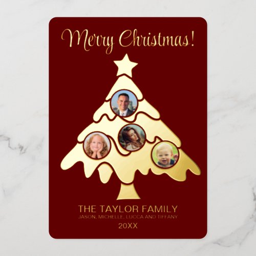 Merry Christmas Tree Insert Photo Family Frame Foil Holiday Card