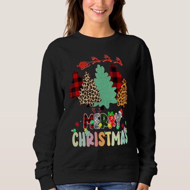Merry Christmas Tree Leopard Buffalo Red Plaid For Sweatshirt (Front)