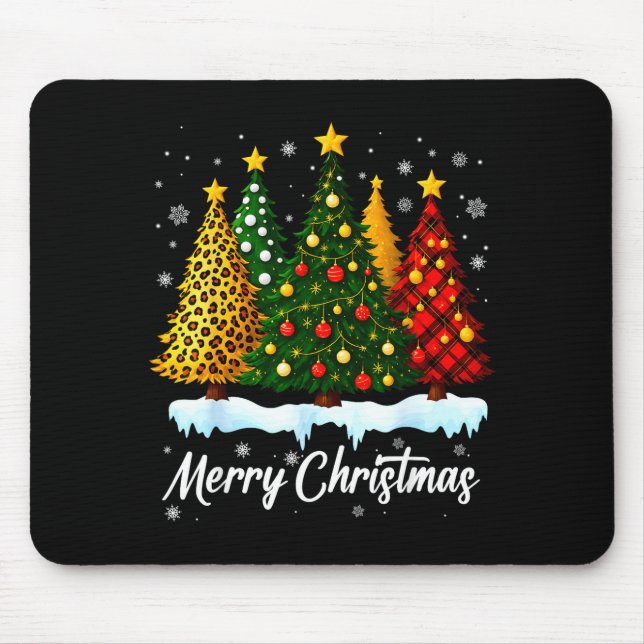 Merry Christmas Tree Leopard Plaid Pajamas Xmas Wo Mouse Pad (Front)