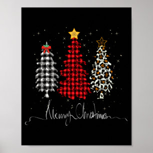 Merry Christmas Tree Leopard Plaid Printed Poster
