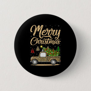 Merry Christmas Tree Leopard Truck Xmas Family Paj Button