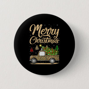 Merry Christmas Tree Leopard Truck Xmas Family Paj Button