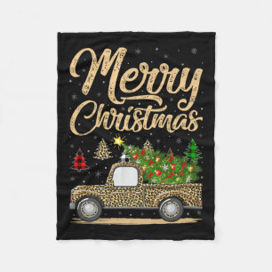 Merry Christmas Tree Leopard Truck Xmas Family Paj Fleece Blanket
