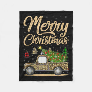 Merry Christmas Tree Leopard Truck Xmas Family Paj Fleece Blanket