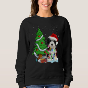 Merry Christmas Tree Light Santa Hat Dog Shih Tzu  Sweatshirt