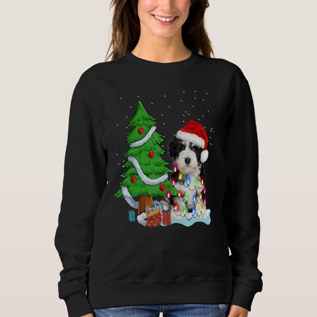 Merry Christmas Tree Light Santa Hat Dog Shih Tzu  Sweatshirt (Front)