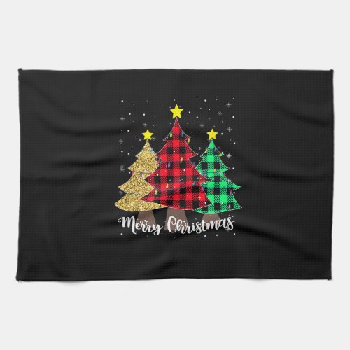 Merry Christmas Tree Lights Buffalo Plaid Xmas Paj Kitchen Towel