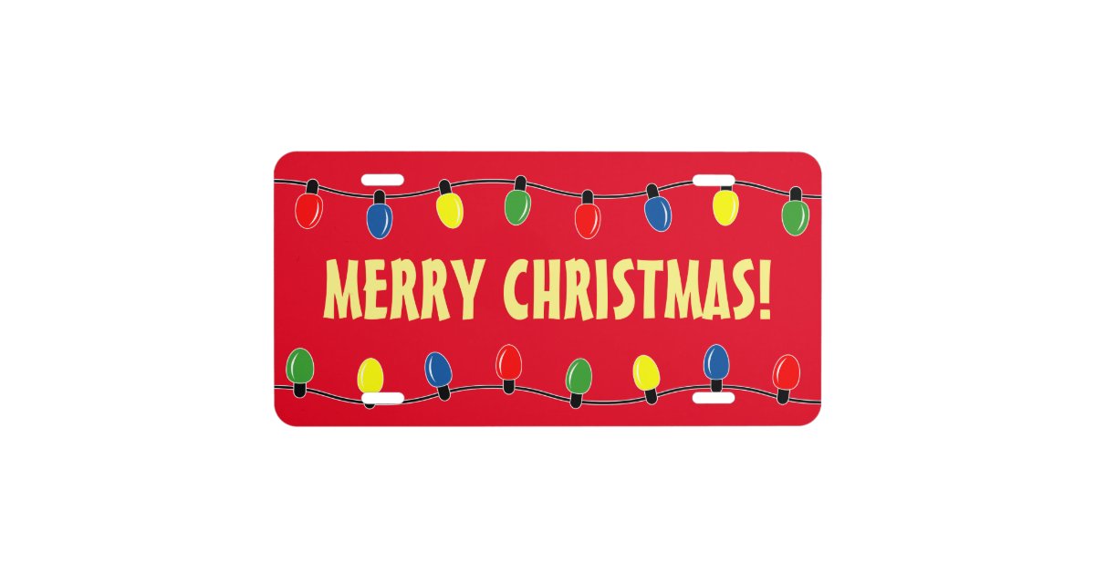 Merry Christmas tree lights car license plate Zazzle