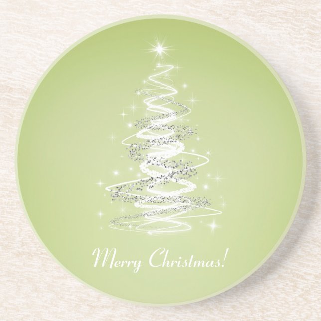 Merry Christmas tree lime green Sandstone Coaster (Front)