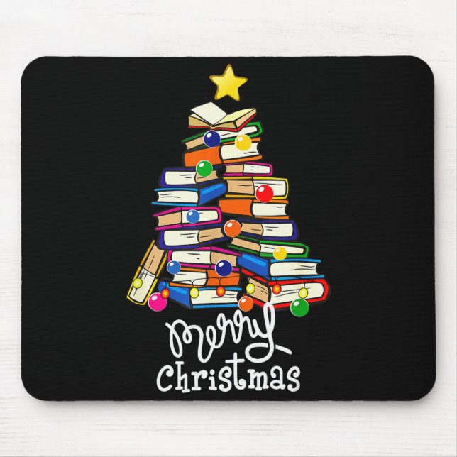 Merry Christmas Tree Love Reading Books Librarian  Mouse Pad (Front)