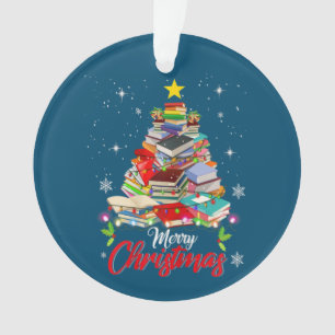 Merry Christmas Tree Love Reading Books Librarian Ornament