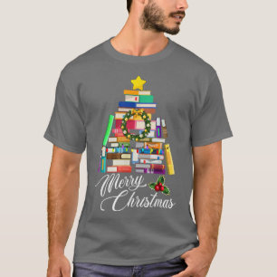 Merry Christmas Tree Love reading books Librarian T-Shirt