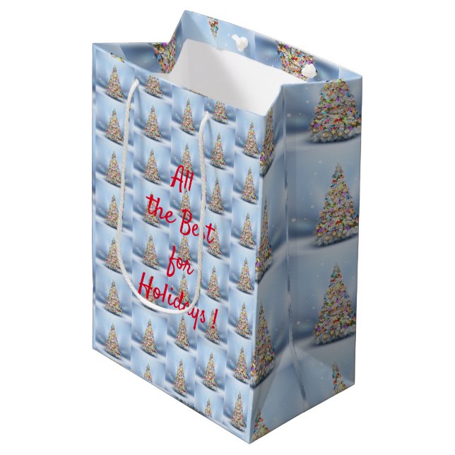 Merry Christmas Tree Medium Gift Bag (Front Angled)