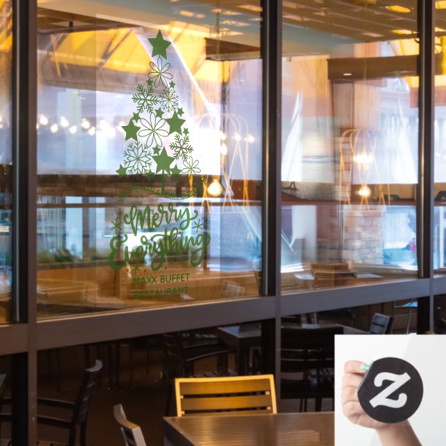 Merry Christmas Tree Merry Everything Custom Window Cling (Restaurant Window)