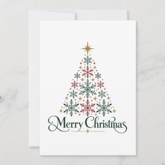 Merry Christmas Tree Minimalist Snowflake Holiday Card
