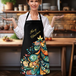 Merry Christmas Tree Modern Boho Chic Apron