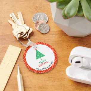 Merry Christmas Tree Modern Keychain