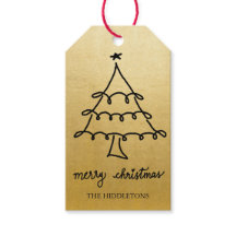 Merry Christmas Tree Modern Script Faux Gold Foil